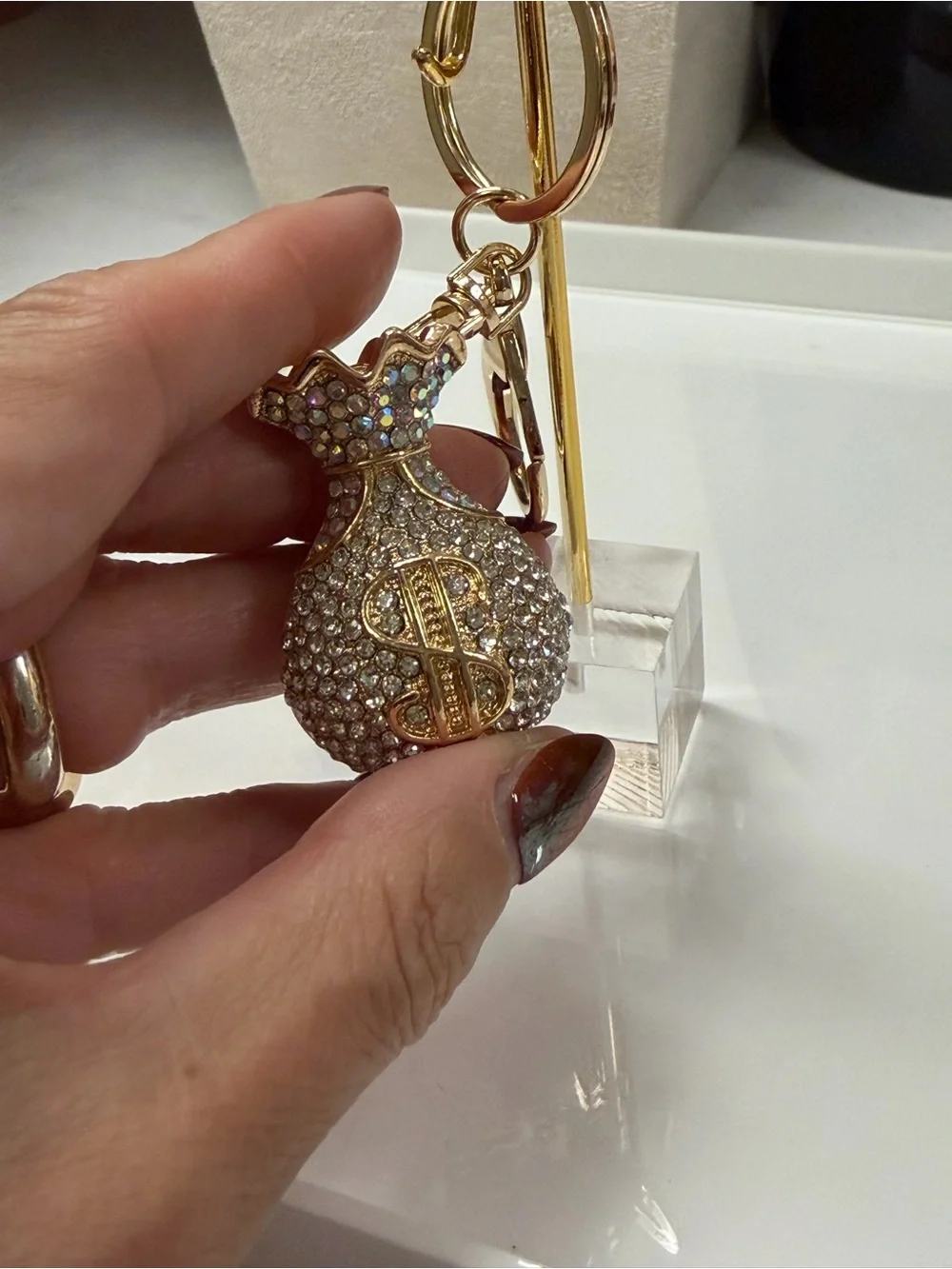 Gold Crystal Money Bag Keychain - Sparkling Charm
